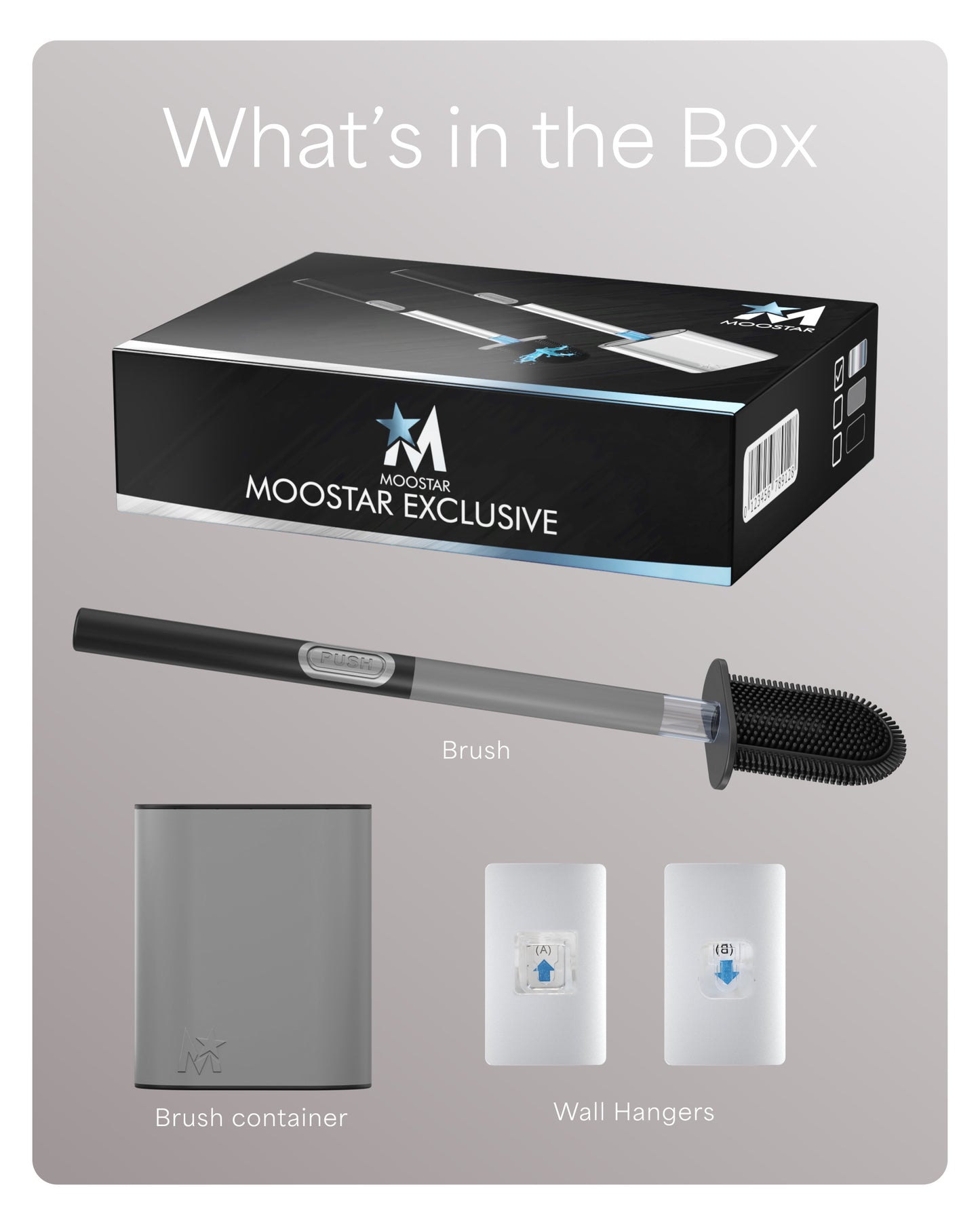 SILICONE AND (GREY) STAINLESS STEEL TOILET PUSH BRUSH