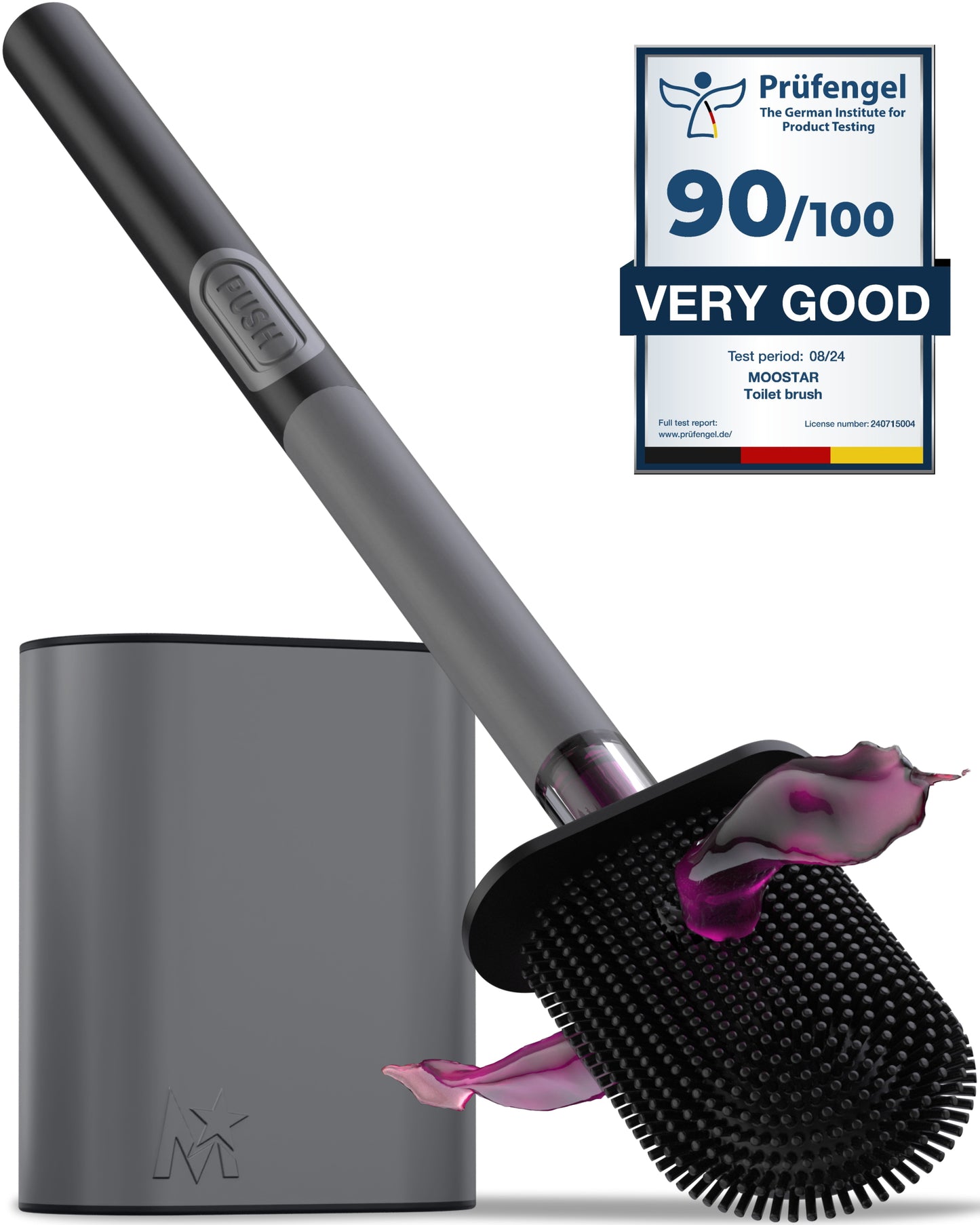 SILICONE AND (GREY) STAINLESS STEEL TOILET PUSH BRUSH