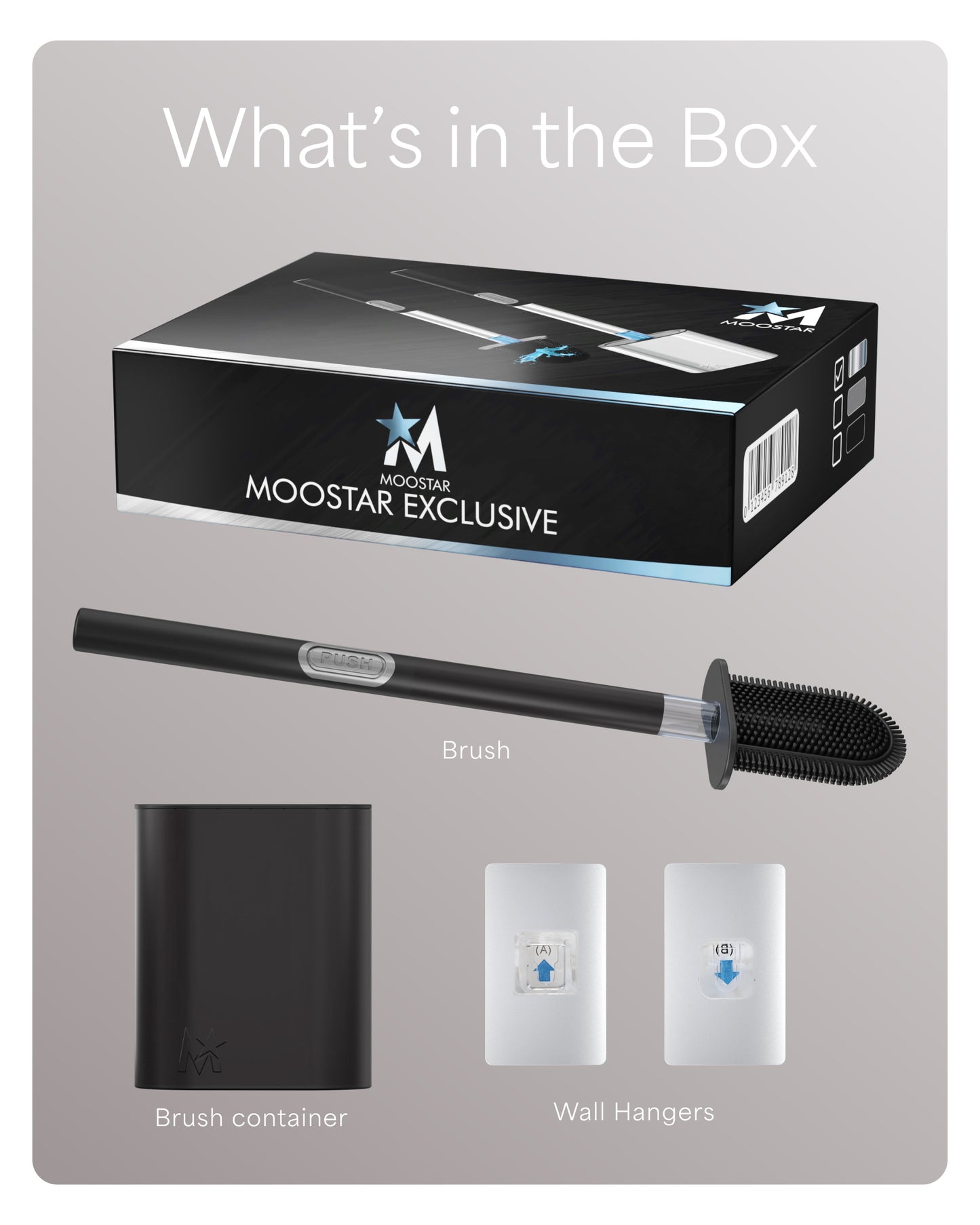 SILICONE AND (BLACK) STAINLESS STEEL TOILET PUSH BRUSH