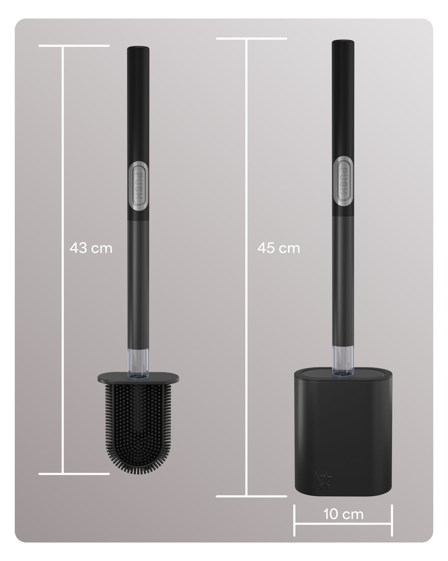 SILICONE AND (BLACK) STAINLESS STEEL TOILET PUSH BRUSH