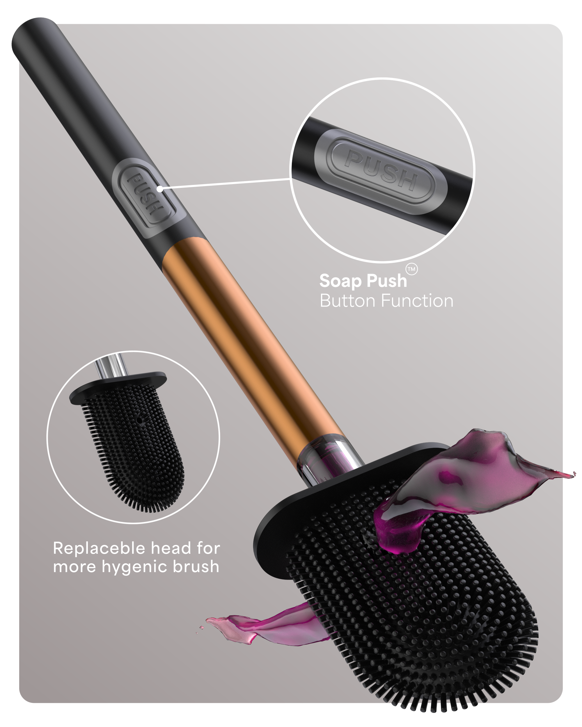 CEPILLO PUSH ACERO INOXIDABLE NEGRO - ESCOBILLA DE INODORO