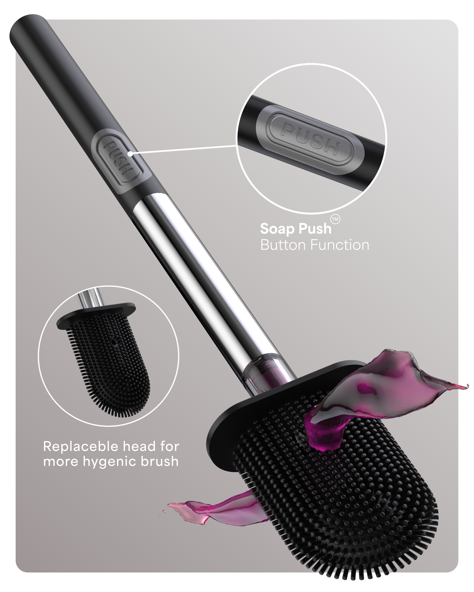 CEPILLO PUSH ACERO INOXIDABLE NEGRO - ESCOBILLA DE INODORO