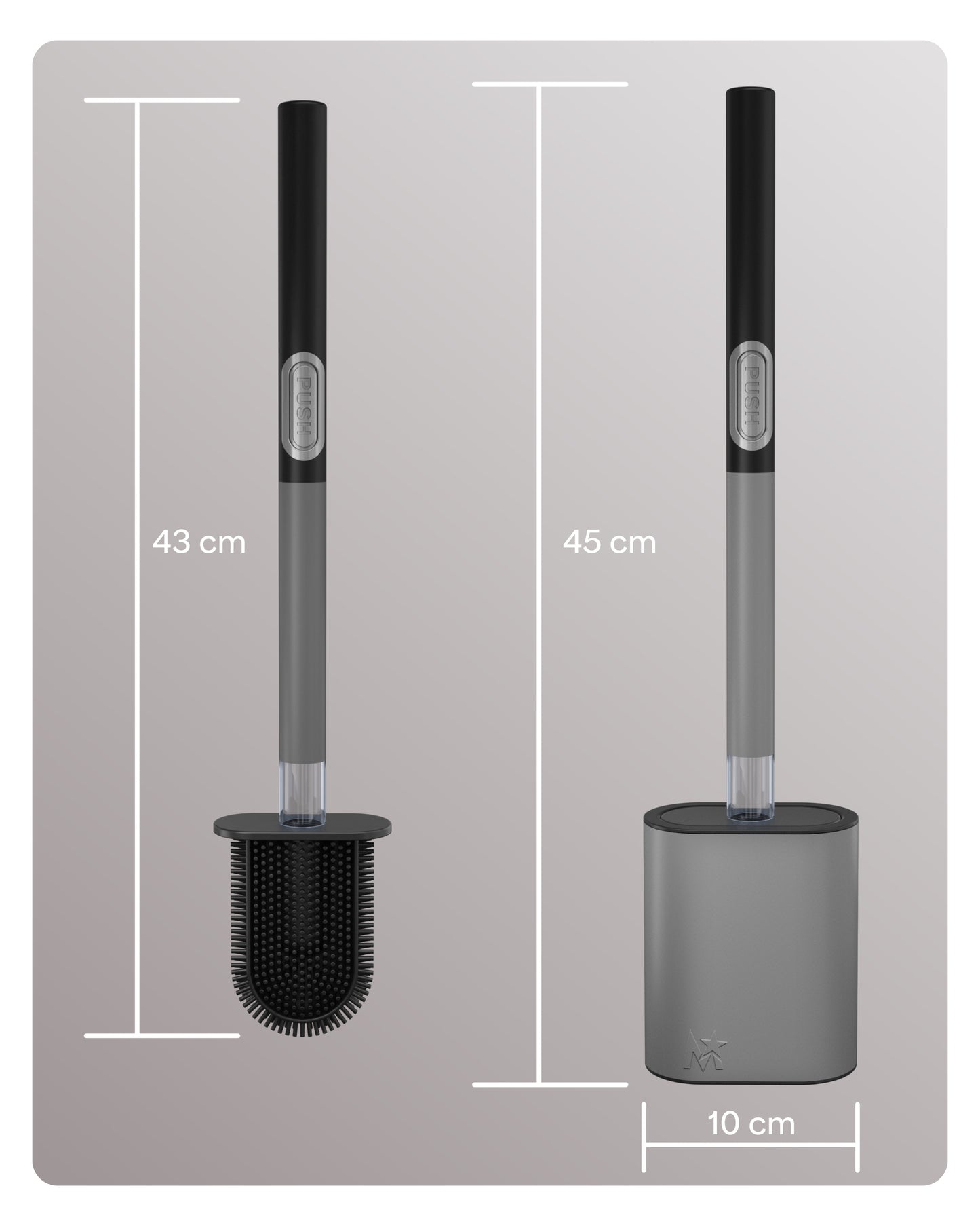 SILICONE AND (GREY) STAINLESS STEEL TOILET PUSH BRUSH