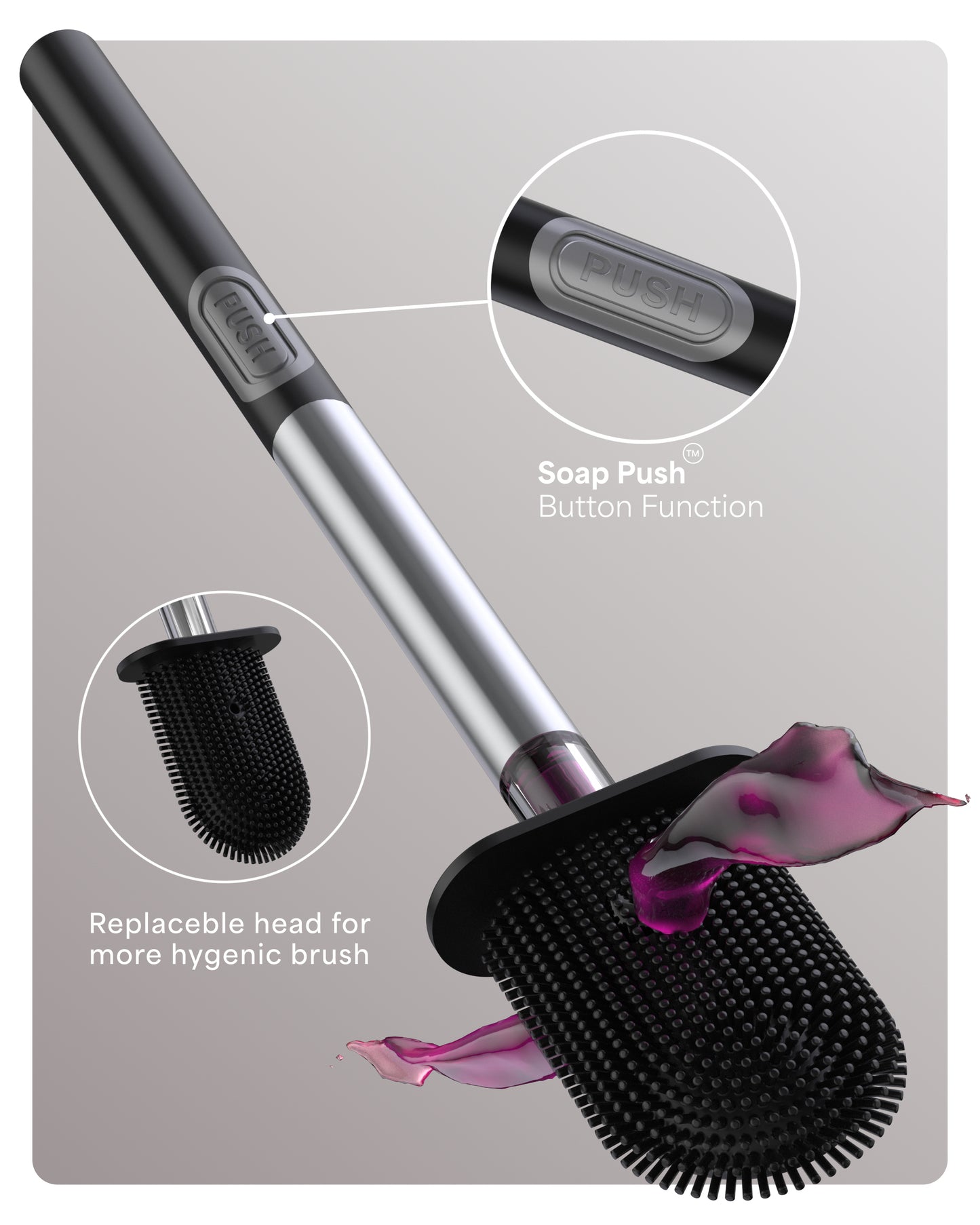 STAINLESS STEEL TOILET PUSH BRUSH