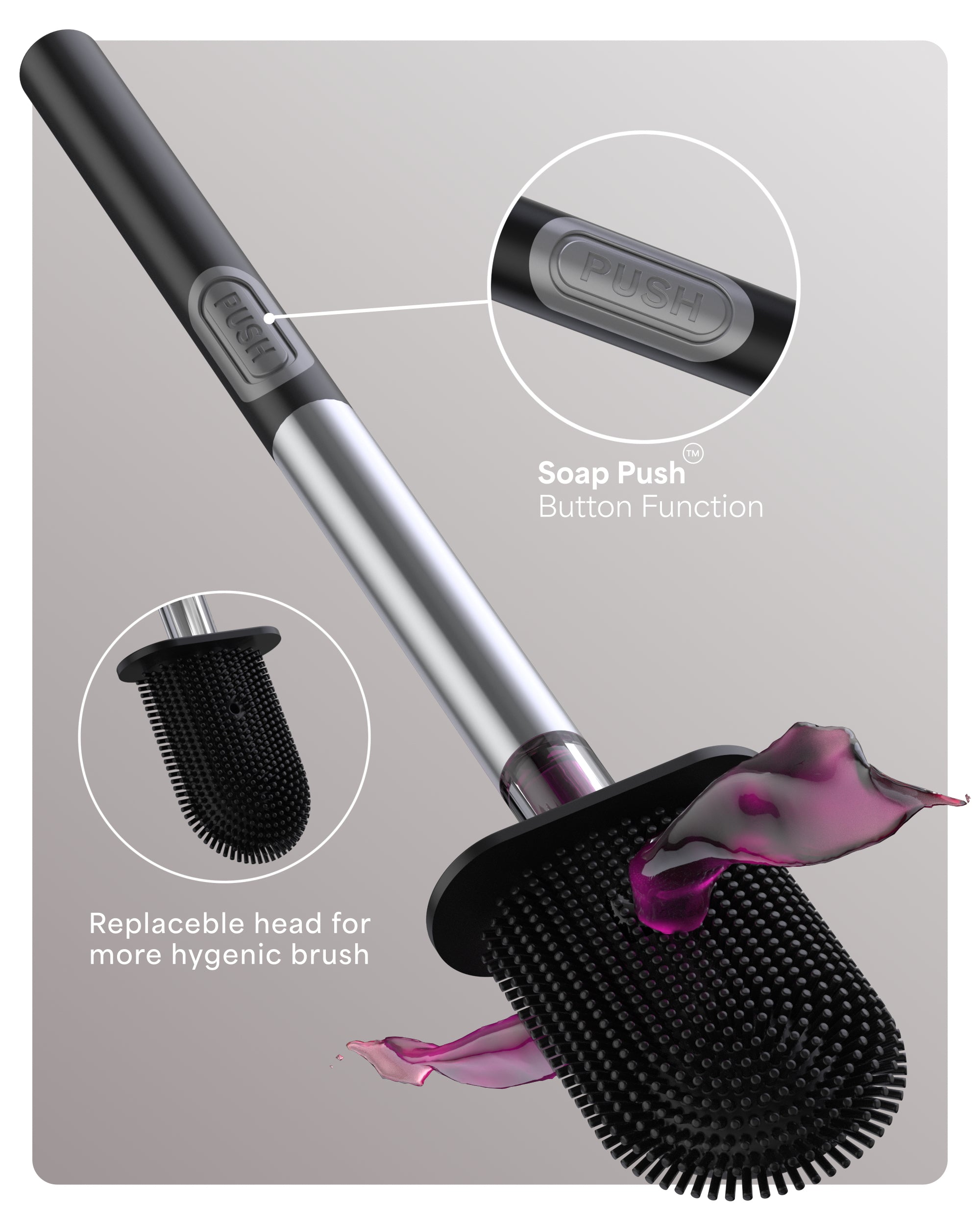 CEPILLO PARA INODORO DE ACERO INOXIDABLE PUSH BRUSH