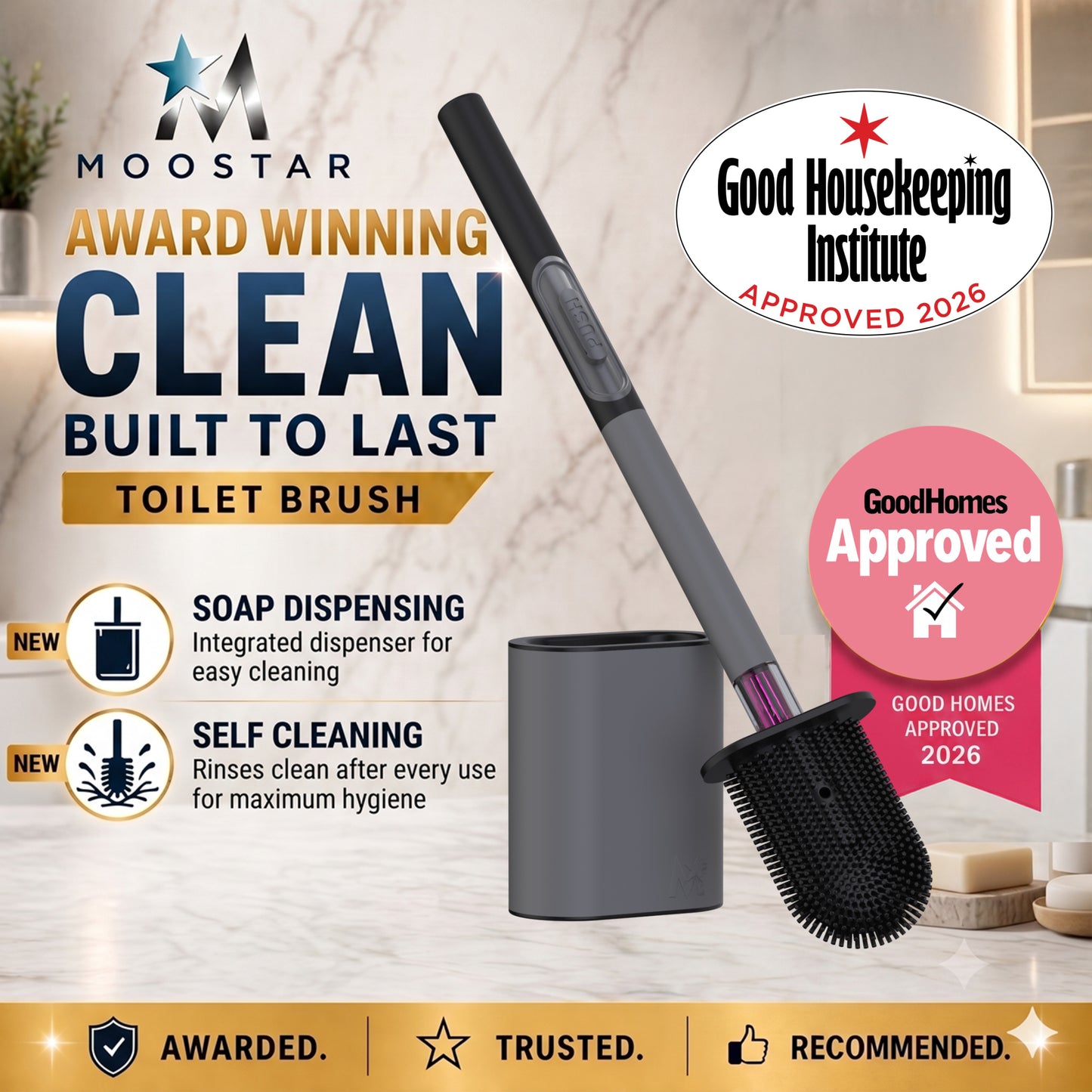 V.2 SILICONE AND (GREY) STAINLESS STEEL TOILET PUSH BRUSH