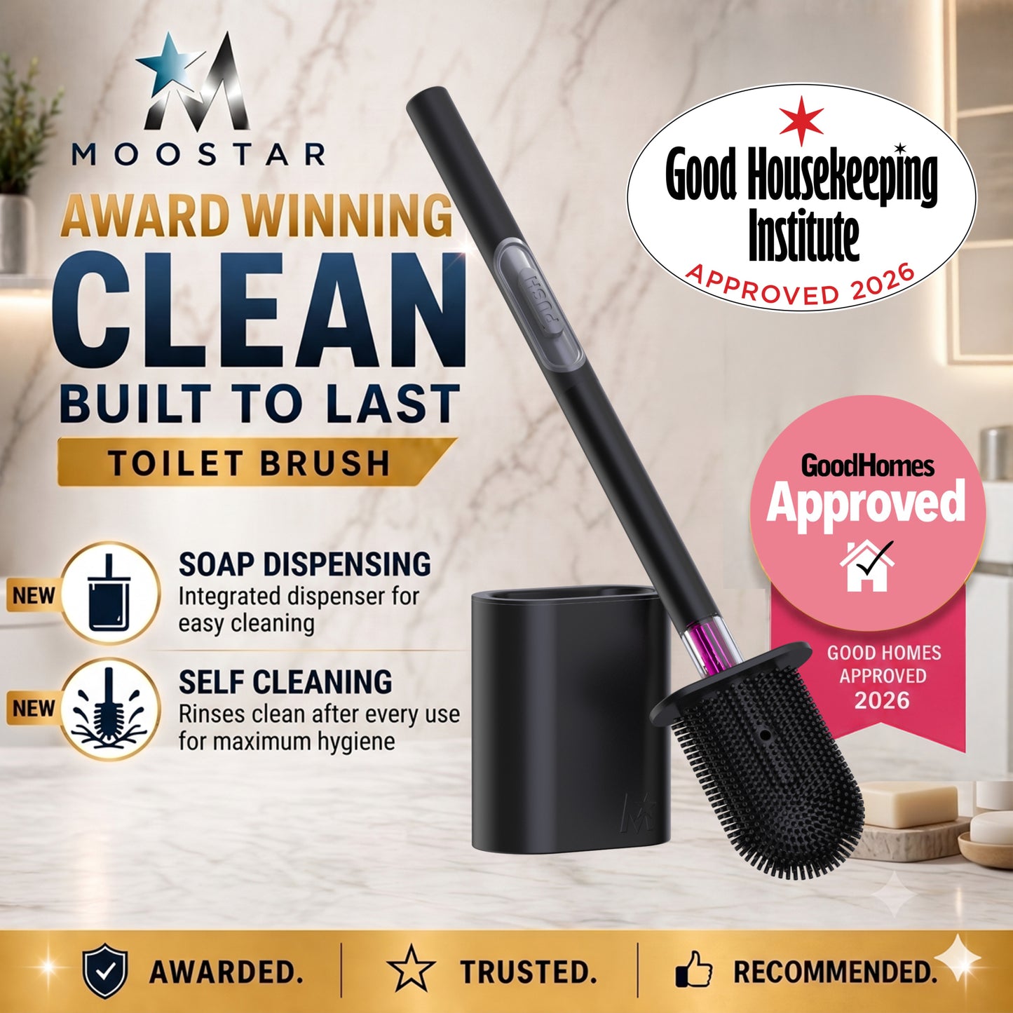 V.2 SILICONE AND (BLACK) STAINLESS STEEL TOILET PUSH BRUSH