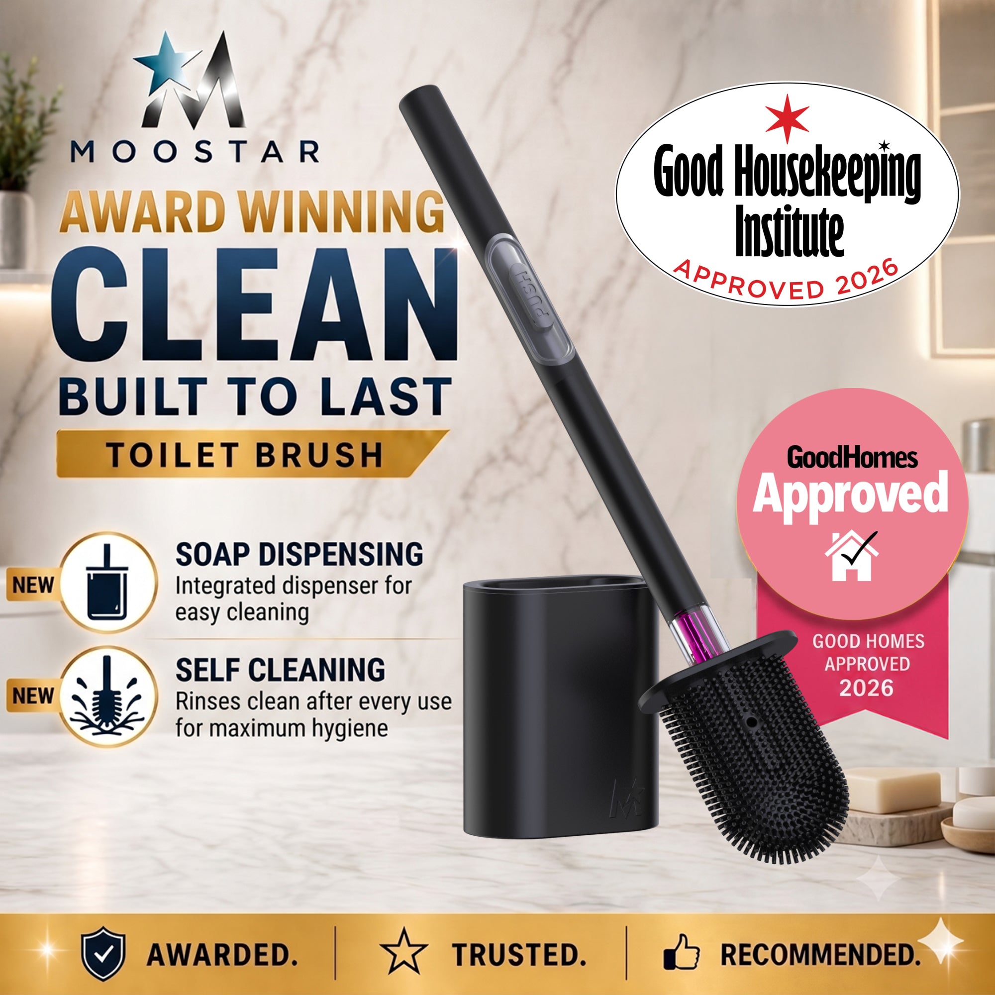 PUSH BORSTEL RVS ZWART - TOILETBORSTEL