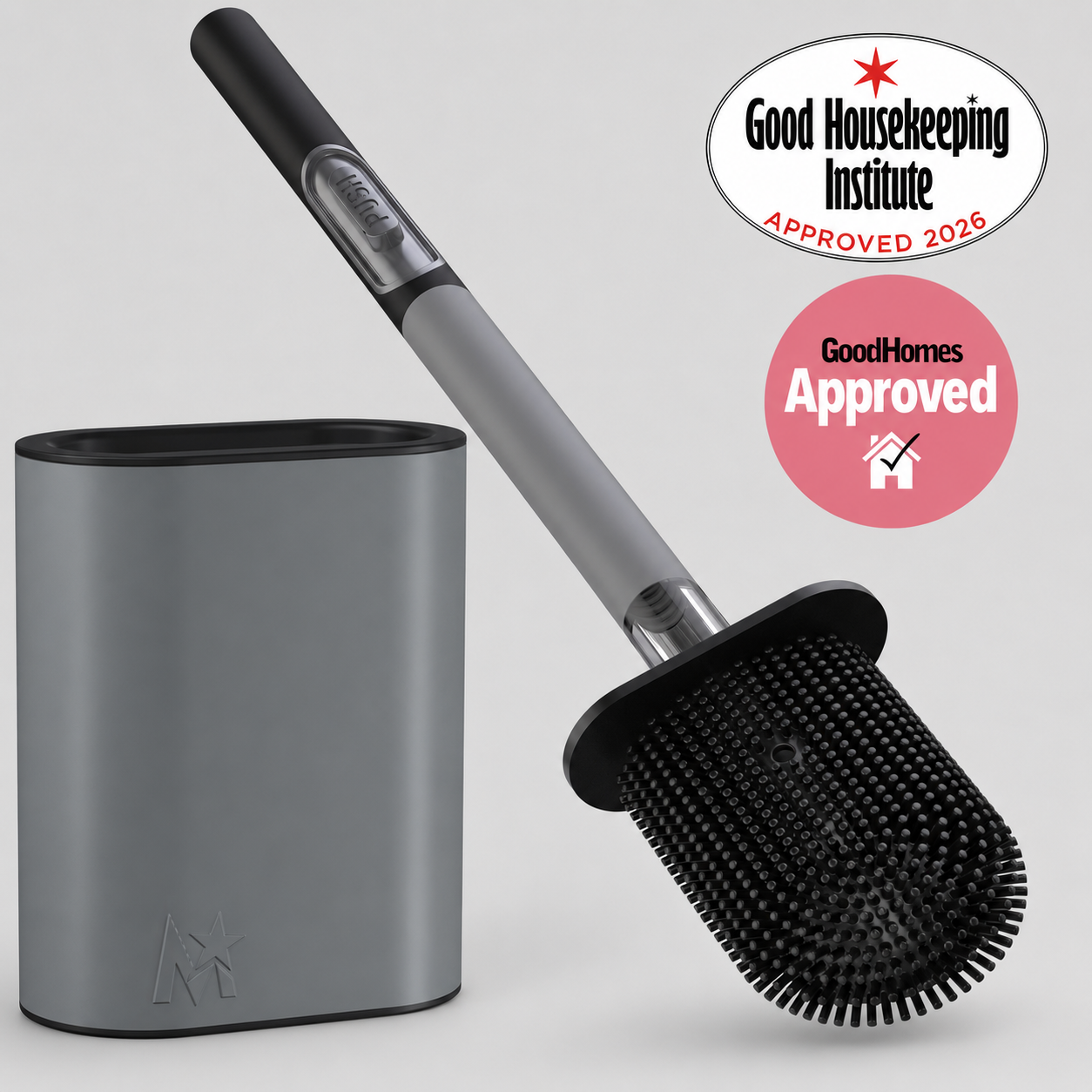 V.2 SILICONE AND (GREY) STAINLESS STEEL TOILET PUSH BRUSH
