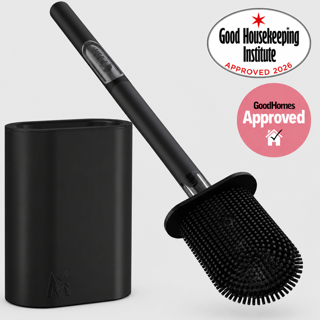 V.2 SILICONE AND (BLACK) STAINLESS STEEL TOILET PUSH BRUSH